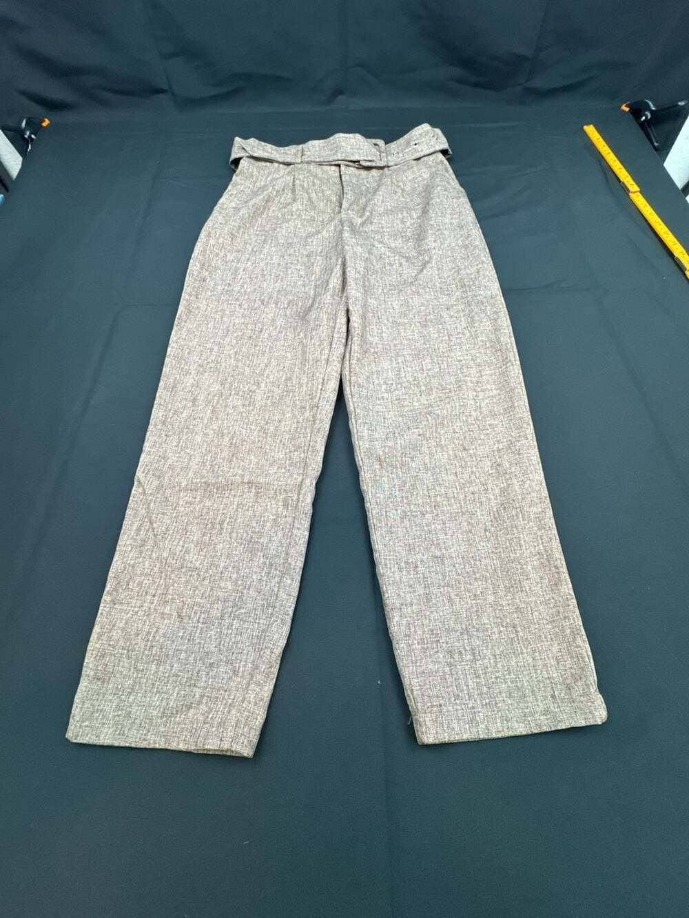 SHEIN Wide Leg Pants Size S Brown Textured High Waist Belted Trousers